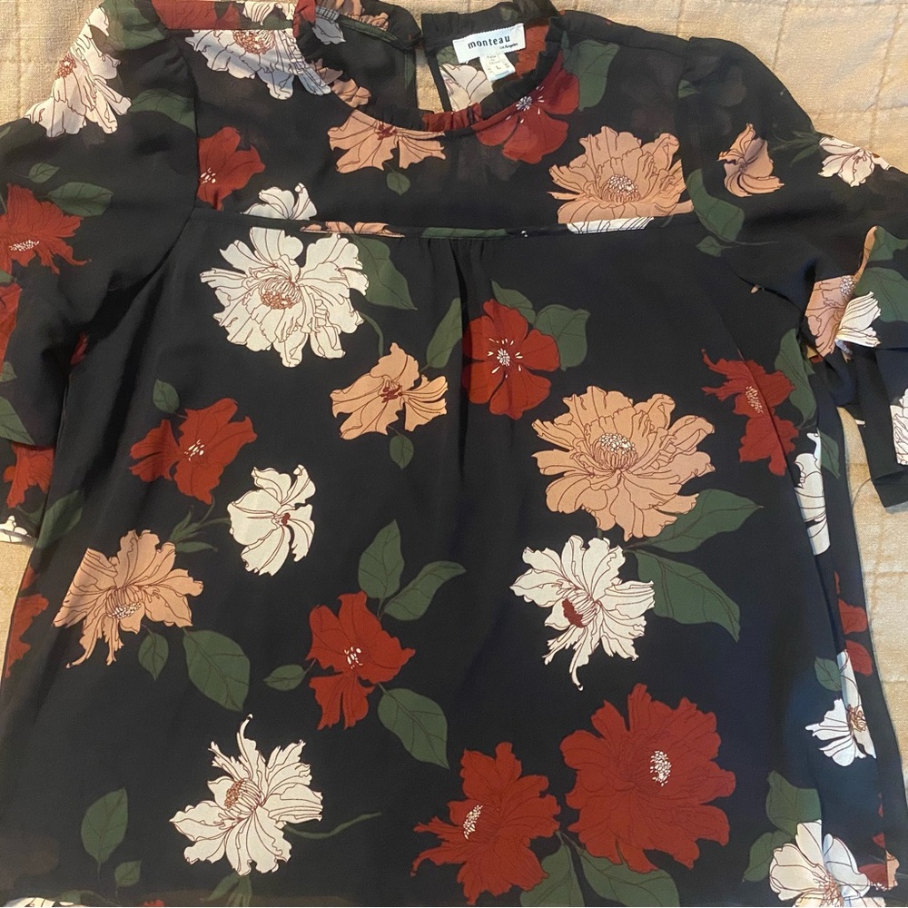 Monteau Black Floral Blouse